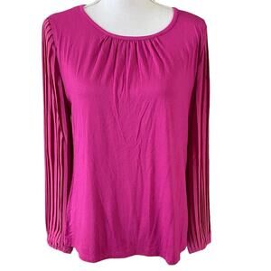 Talbots Size M Accordian Pleat Sleeved Top Shirt Magenta